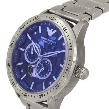 Orologio da uomo automatico Emporio Armani in acciaio inossidabile con quadrante blu a cuore aperto AR60052