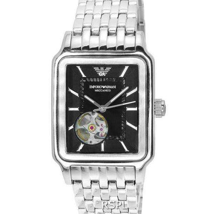 Orologio da uomo automatico AR60057 con quadrante a cuore aperto nero in acciaio inossidabile Emporio Armani Meccanico
