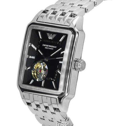Orologio da uomo automatico AR60057 con quadrante a cuore aperto nero in acciaio inossidabile Emporio Armani Meccanico