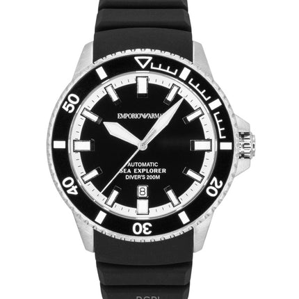 Orologio da uomo Emporio Armani Sea Explorer con cinturino in silicone e quadrante nero, subacqueo automatico AR60086 200M