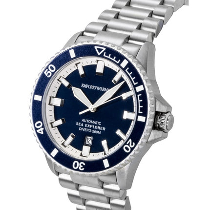 Orologio da uomo Emporio Armani Sea Explorer in acciaio inossidabile con quadrante blu, subacqueo automatico AR60087 200M