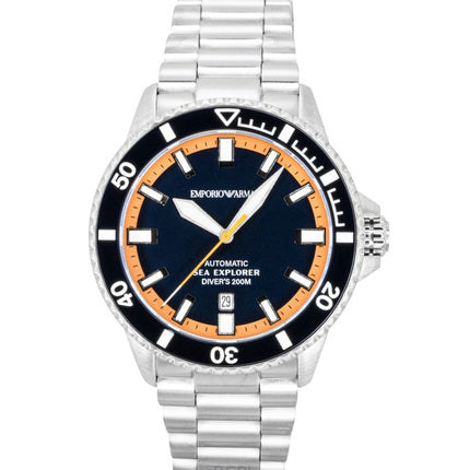 Orologio da uomo Emporio Armani Sea Explorer in acciaio inossidabile con quadrante blu, subacqueo automatico AR60090 200M