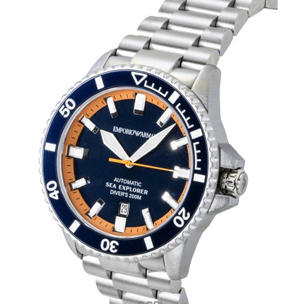 Orologio da uomo Emporio Armani Sea Explorer in acciaio inossidabile con quadrante blu, subacqueo automatico AR60090 200M