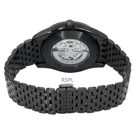 Orologio da uomo Emporio Armani in acciaio inossidabile con quadrante scheletrato nero automatico AR60093