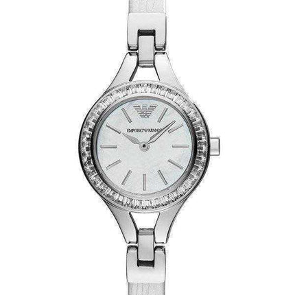 Emporio Armani Quarzo pelle bianca cristallizzata AR7353 orologio da donna