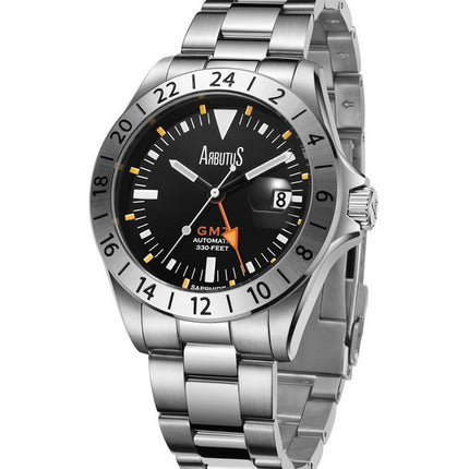 Orologio da uomo Arbutus Limited Edition GMT in acciaio inossidabile con quadrante nero automatico AR9922SBS 100M