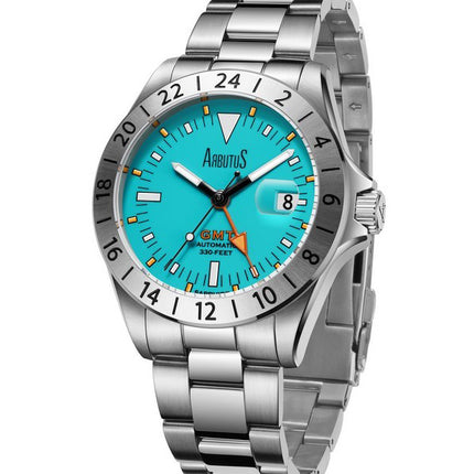 Orologio da uomo Arbutus Limited Edition GMT in acciaio inossidabile con quadrante verde acqua automatico AR9922SUS 100M