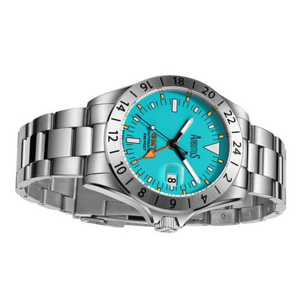 Orologio da uomo Arbutus Limited Edition GMT in acciaio inossidabile con quadrante verde acqua automatico AR9922SUS 100M