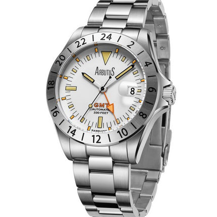 Orologio da uomo Arbutus Limited Edition GMT in acciaio inossidabile con quadrante bianco automatico AR9922SWS 100M