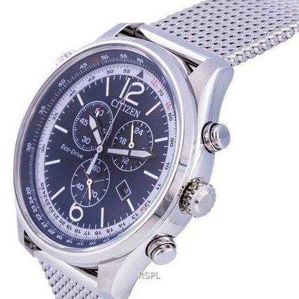 Orologio da uomo Citizen Cronografo in acciaio inossidabile con quadrante blu Eco-Drive AT0361-81L 100M