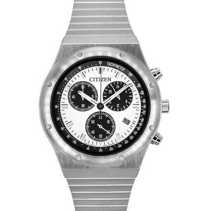 Orologio da uomo Citizen Record Label 1984 Cronografo in acciaio inossidabile con quadrante bianco al quarzo AT2541-54A