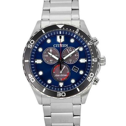 Orologio da uomo Citizen Sporty-Aqua Chronograph in acciaio inossidabile con quadrante blu Eco-Drive AT2560-84L 100M