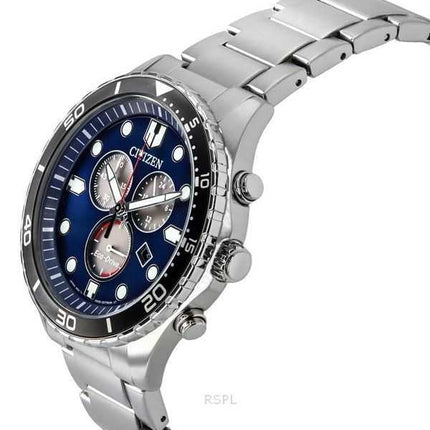 Orologio da uomo Citizen Sporty-Aqua Chronograph in acciaio inossidabile con quadrante blu Eco-Drive AT2560-84L 100M