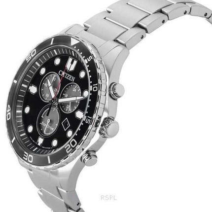 Orologio da uomo Citizen Sporty-Aqua Chronograph in acciaio inossidabile con quadrante nero Eco-Drive AT2568-82E 100M