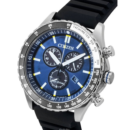 Orologio da uomo Citizen Eco-Drive Chronograph con cinturino in silicone e quadrante blu, modello AT2569-04L, impermeabile fino a 100 metri.