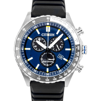 Orologio da uomo Citizen Eco-Drive Chronograph con cinturino in silicone e quadrante blu, modello AT2569-04L, impermeabile fino a 100 metri.
