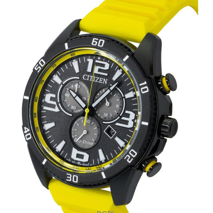 Orologio da uomo Citizen Brycen Cronografo con cinturino in silicone e quadrante nero Eco-Drive AT2585-08E 100M