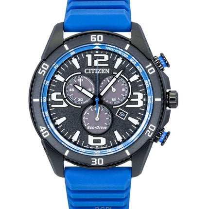 Orologio da uomo Citizen Brycen Cronografo con cinturino in silicone e quadrante nero Eco-Drive AT2586-05E 100M