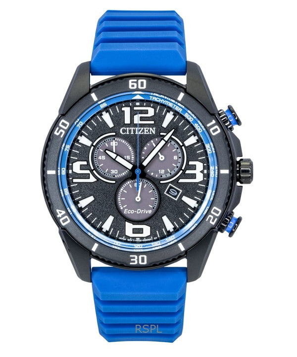 Orologio da uomo Citizen Brycen Cronografo con cinturino in silicone e quadrante nero Eco-Drive AT2586-05E 100M