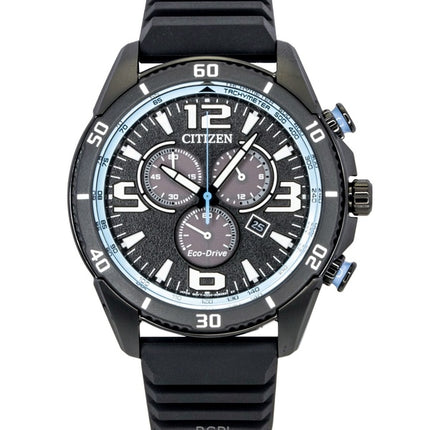 Orologio da uomo Citizen Brycen Cronografo con cinturino in silicone e quadrante nero Eco-Drive AT2587-02E 100M
