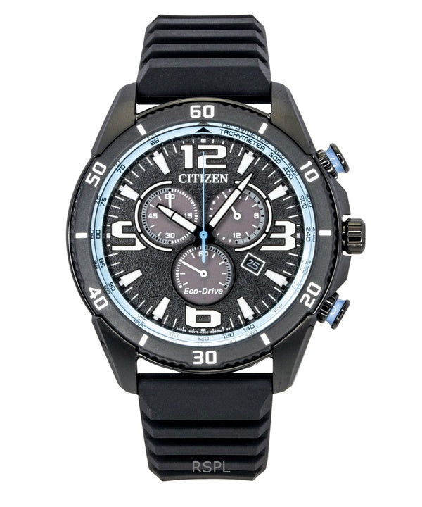 Orologio da uomo Citizen Brycen Cronografo con cinturino in silicone e quadrante nero Eco-Drive AT2587-02E 100M