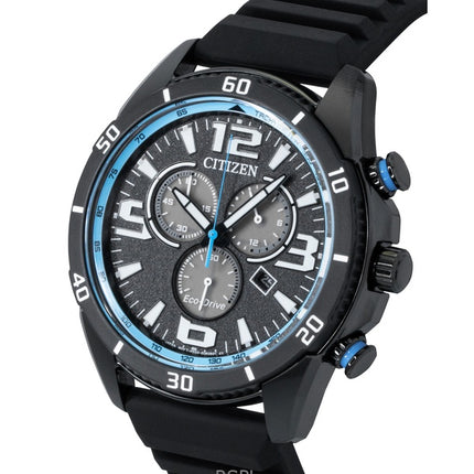 Orologio da uomo Citizen Brycen Cronografo con cinturino in silicone e quadrante nero Eco-Drive AT2587-02E 100M
