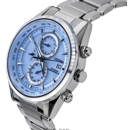Orologio da uomo Citizen Eco-Drive Chronograph Radiocontrollato in acciaio inossidabile con quadrante blu ghiaccio AT8260-85M 10