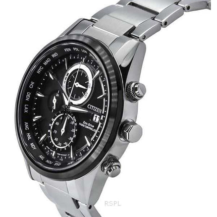 Orologio da uomo Citizen Eco-Drive Perpetual Calendar Chronograph in acciaio inossidabile con quadrante nero AT8266-89E 100M