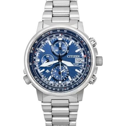 Orologio da uomo Citizen Promaster Sky Eco-Drive Cronografo in acciaio inossidabile con quadrante blu, subacqueo AT8300-58L 200M