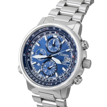 Orologio da uomo Citizen Promaster Sky Eco-Drive Cronografo in acciaio inossidabile con quadrante blu, subacqueo AT8300-58L 200M