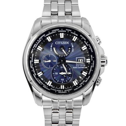 Orologio da uomo Citizen Eco-Drive Radiocontrollato in acciaio inossidabile con quadrante blu, Diver&#39;s AT9031-52L 200M