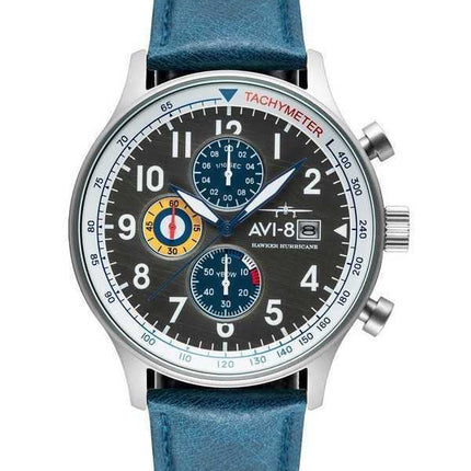 Orologio da uomo AVI-8 Hawker Hurricane Classic Chronograph Pennant con cinturino in pelle blu e quadrante grigio al quarzo AV-4
