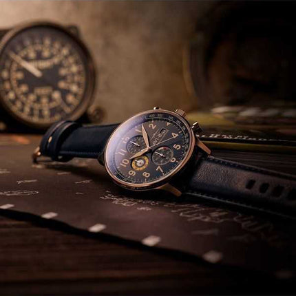 Orologio da uomo AVI-8 Hawker Hurricane classico cronografo regent blu cinturino in pelle quadrante blu al quarzo AV-4011-0Q