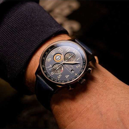 Orologio da uomo AVI-8 Hawker Hurricane classico cronografo regent blu cinturino in pelle quadrante blu al quarzo AV-4011-0Q