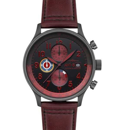 Orologio da uomo AVI-8 Hawker Hurricane Classic Chronograph con cinturino in pelle rosso sangue e quadrante nero al quarzo AV-40