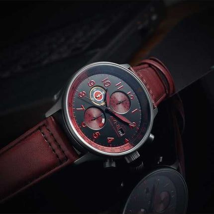 Orologio da uomo AVI-8 Hawker Hurricane Classic Chronograph con cinturino in pelle rosso sangue e quadrante nero al quarzo AV-40