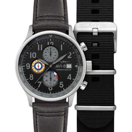 Orologio da uomo AVI-8 Hawker Hurricane Classic Chronograph quadrante nero al quarzo AV-4011-0U con cinturino extra