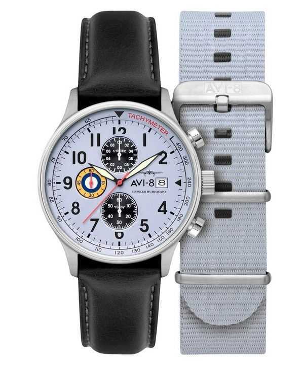 Orologio da uomo AVI-8 Hawker Hurricane Classic Chronograph quadrante grigio al quarzo AV-4011-0V con cinturino extra