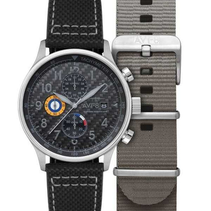 Orologio da uomo AVI-8 Hawker Hurricane Classic Chronograph in fibra di carbonio con quadrante nero al quarzo AV-4011-0W con cin