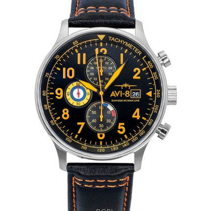 Orologio da uomo AVI-8 Hawker Hurricane Classic Cronografo con cinturino in pelle e quadrante nero al quarzo AV-4011-0Y