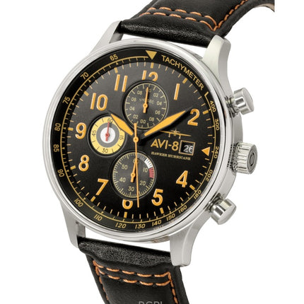 Orologio da uomo AVI-8 Hawker Hurricane Classic Cronografo con cinturino in pelle e quadrante nero al quarzo AV-4011-0Y