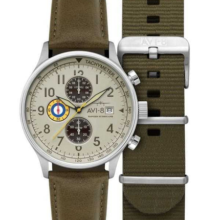 Orologio da uomo AVI-8 Hawker Hurricane Classic Chronograph Khaki Dial Quartz AV-4011-1B con cinturino extra