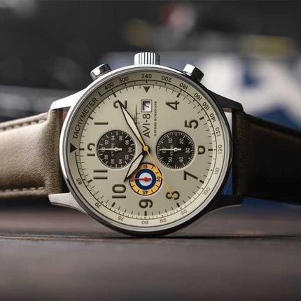 Orologio da uomo AVI-8 Hawker Hurricane Classic Chronograph Khaki Dial Quartz AV-4011-1B con cinturino extra