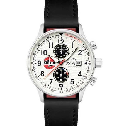 Orologio da uomo AVI-8 Hawker Hurricane Classic Chronograph Airfix Edition Deco Grey Leather Strap White Dial AV-4011-1C