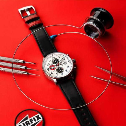 Orologio da uomo AVI-8 Hawker Hurricane Classic Chronograph Airfix Edition Deco Grey Leather Strap White Dial AV-4011-1C