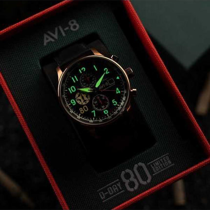 Orologio da uomo AVI-8 Hawker Hurricane Classic Chronograph D-Day 80 Limited Edition quadrante nero oro al quarzo AV-4011-1D