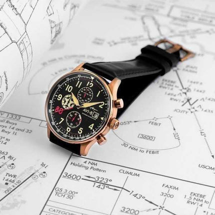 Orologio da uomo AVI-8 Hawker Hurricane Classic Chronograph D-Day 80 Limited Edition quadrante nero oro al quarzo AV-4011-1D