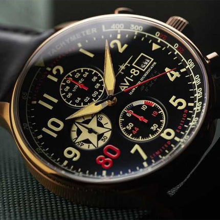 Orologio da uomo AVI-8 Hawker Hurricane Classic Chronograph D-Day 80 Limited Edition quadrante nero oro al quarzo AV-4011-1D