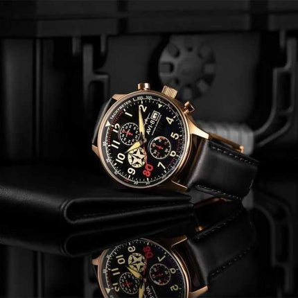 Orologio da uomo AVI-8 Hawker Hurricane Classic Chronograph D-Day 80 Limited Edition quadrante nero oro al quarzo AV-4011-1D