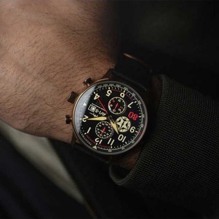 Orologio da uomo AVI-8 Hawker Hurricane Classic Chronograph D-Day 80 Limited Edition quadrante nero oro al quarzo AV-4011-1D
